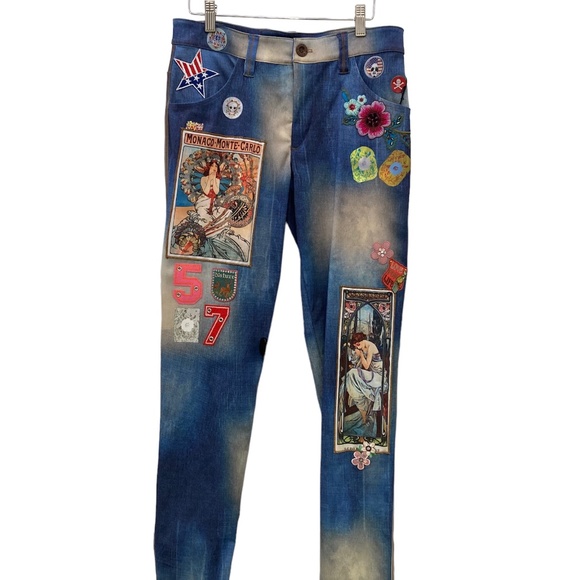 Petit Pois by Viviana G Pants - Petit Pois by Viviana G Stretch Denim Look Pant Size S,XL Patches Festival